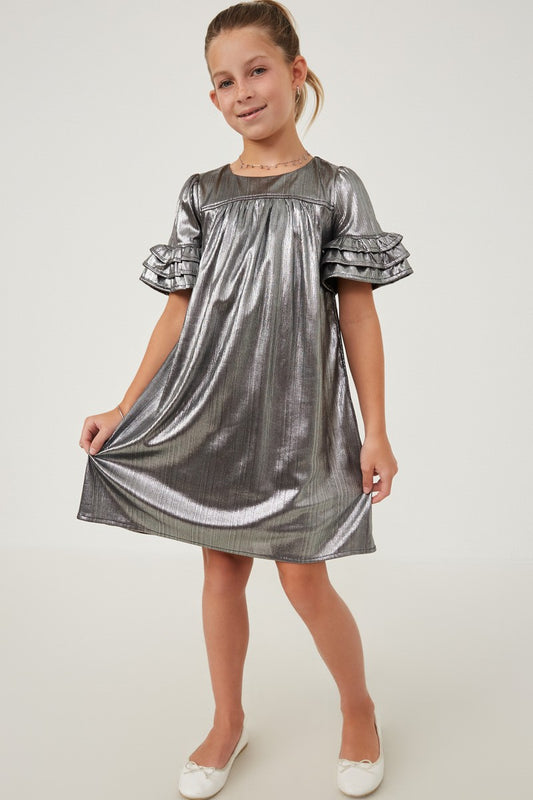 Girls Metallic Silver Dress