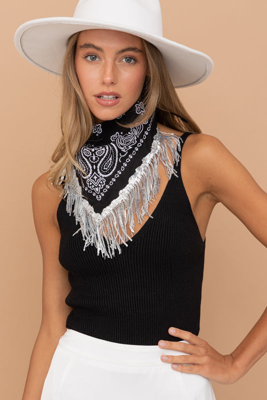 Sequin Fringe Bandana Scarf