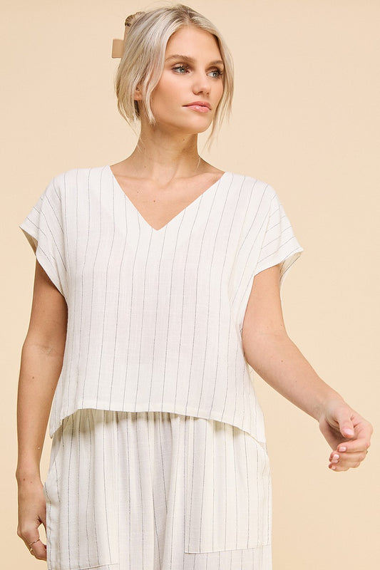 Pinstripe V-Neck High-Low Top