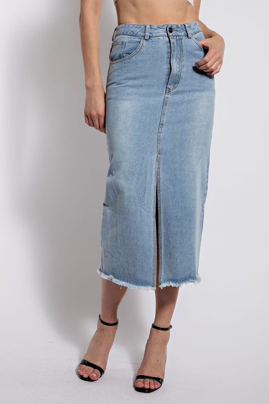 Long Slit Denim Skirt