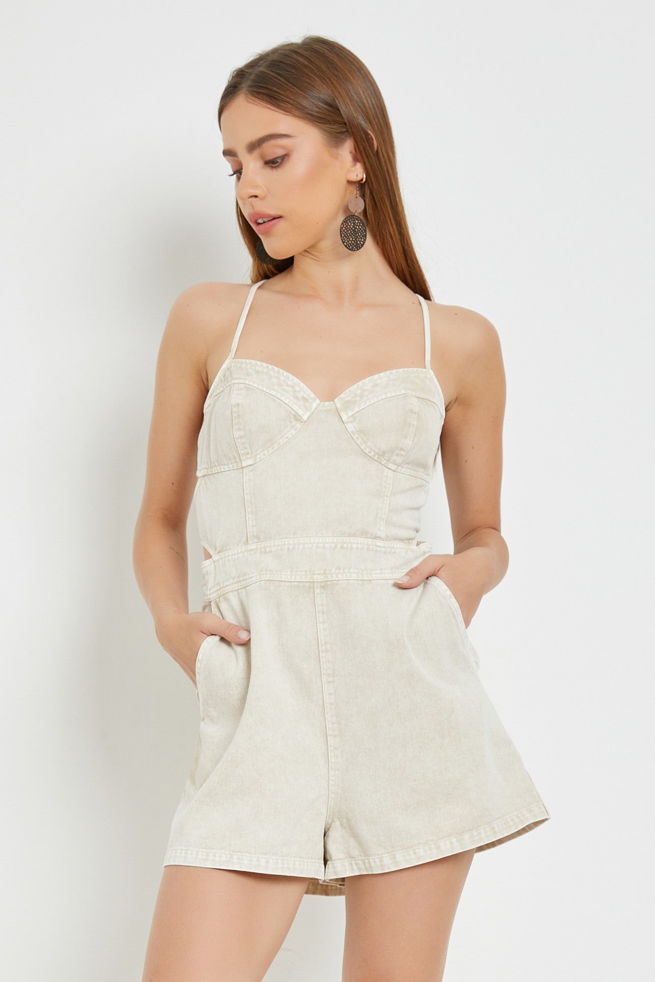 Open Back Cream Romper