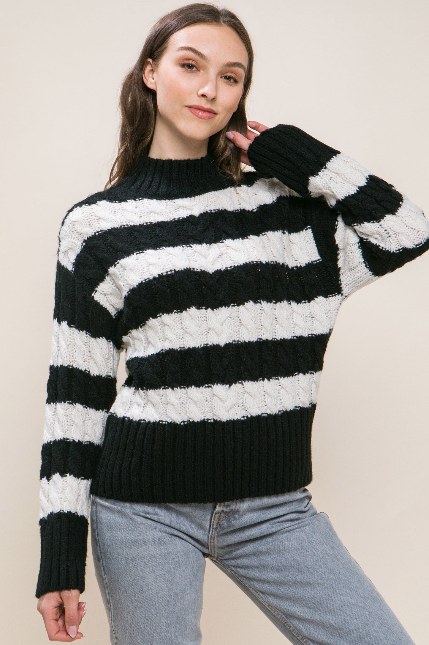 Cable Knit striped sweater