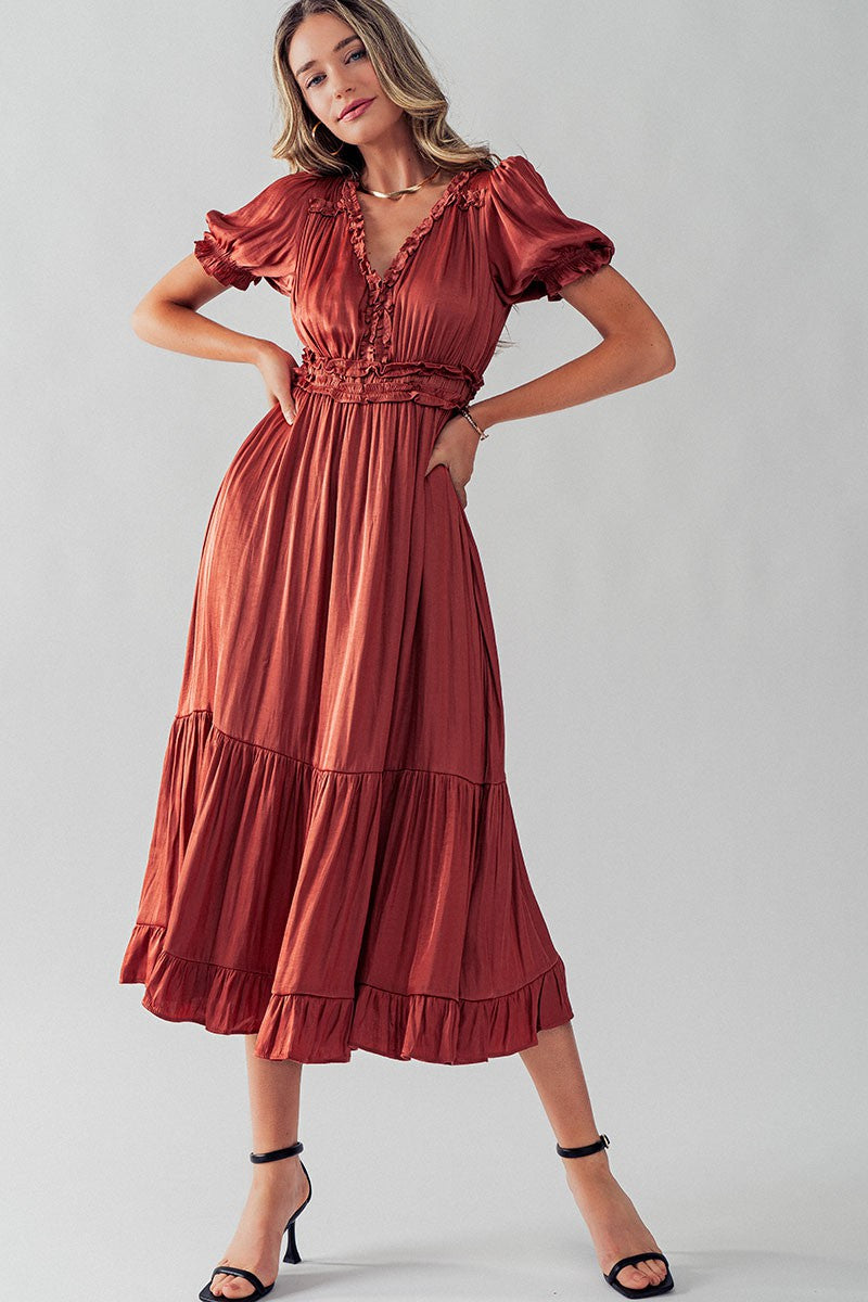 Boho satin midi dress