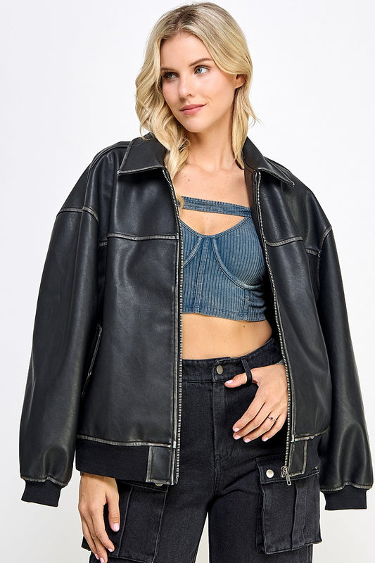 black faux leather jacket