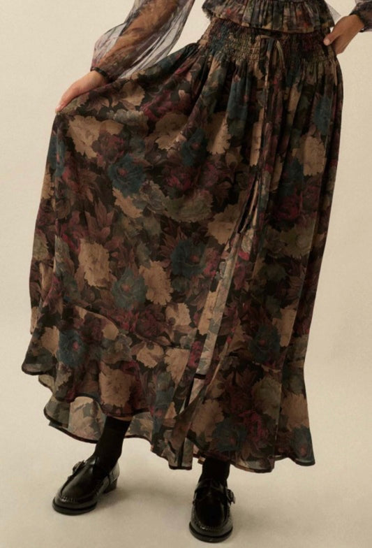 Floral Button Maxi Skirt