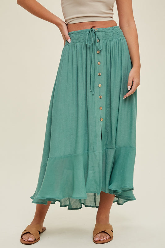 button up midi skirt