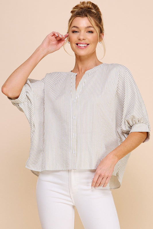 Pinstripe Seersucker Dolman Blouse