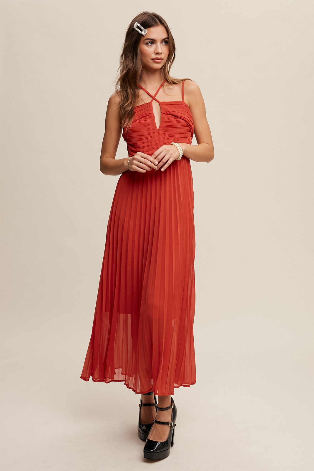 Blood Orange Pleated Maxi