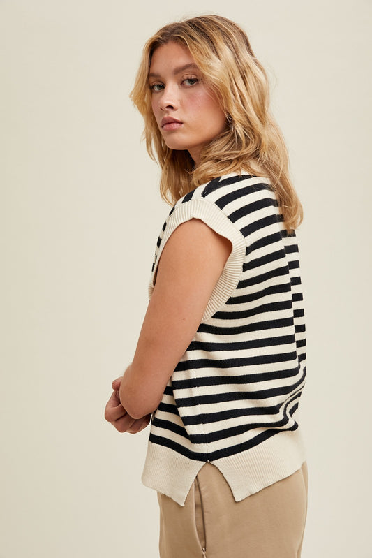 Striped Sweater Vest with Side Slits