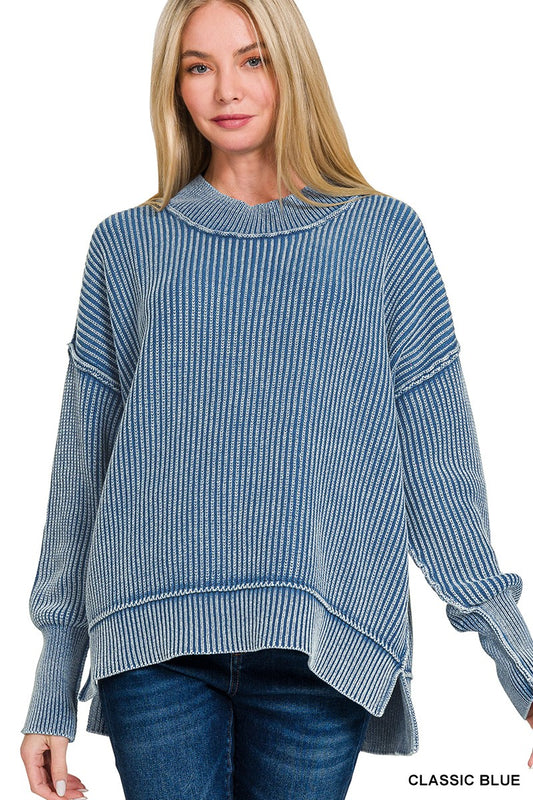 Washed Side Slit Oversized Sweater