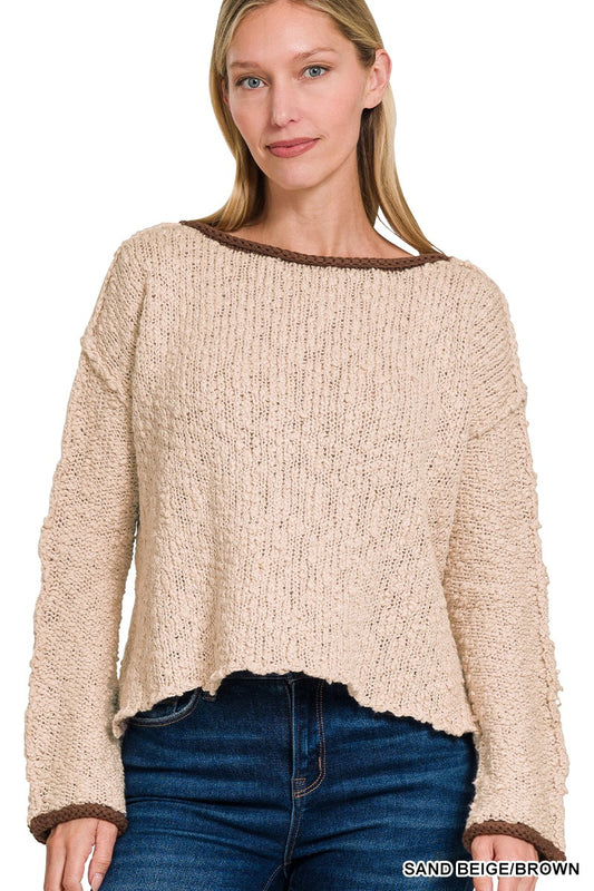 Contrast Trim Cropped Sweater