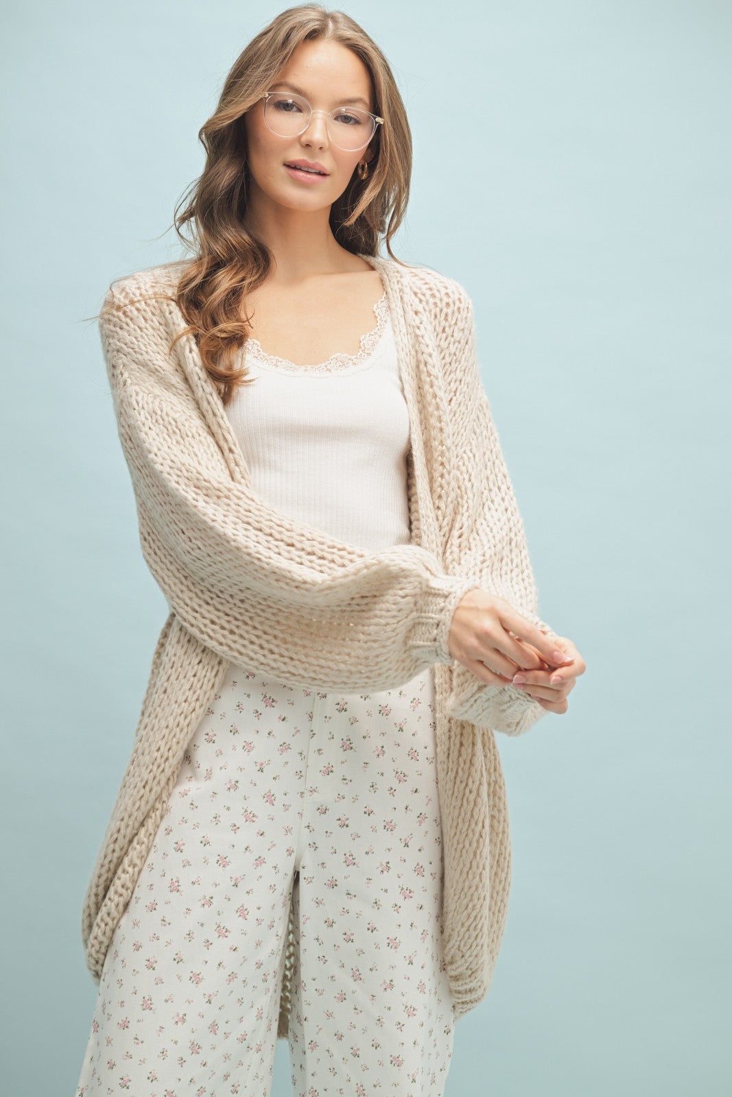 Open Knit Chunky Sweater Cardigan