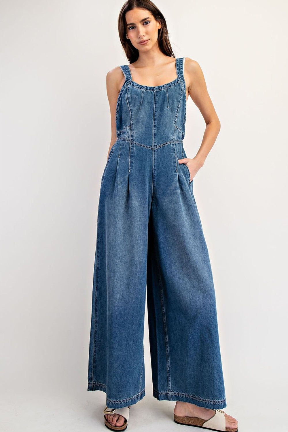 Denim Scoop Neck Jumpsuit