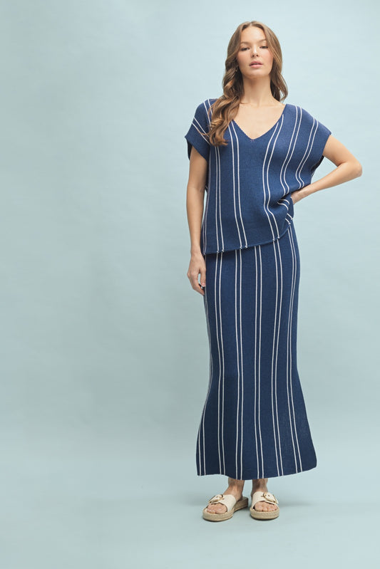 Striped Sweater Top and Skirt Set