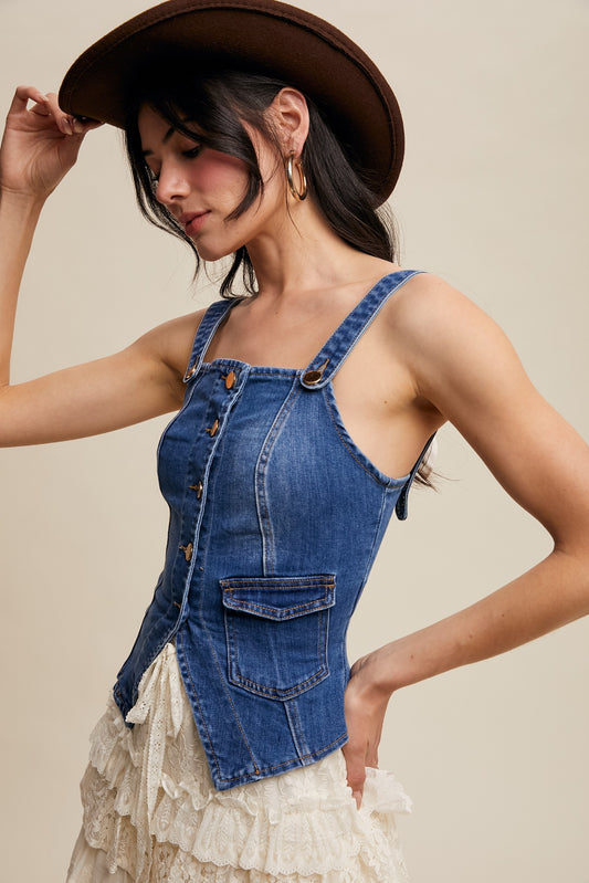 Denim Button Up Corset Vest