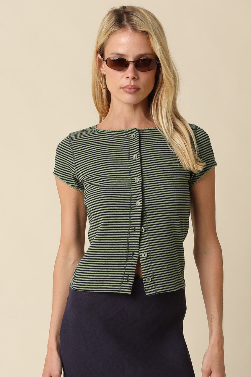 Striped Button Top