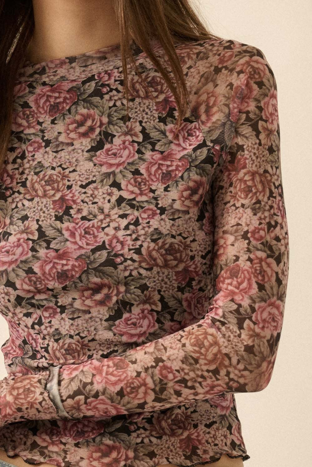 Floral Print Mock-Neck