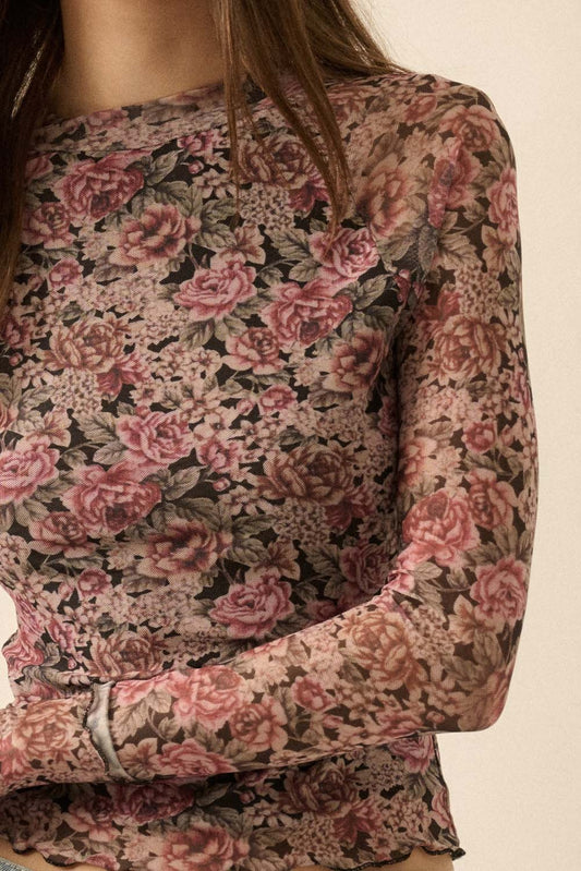Floral Print Mock-Neck
