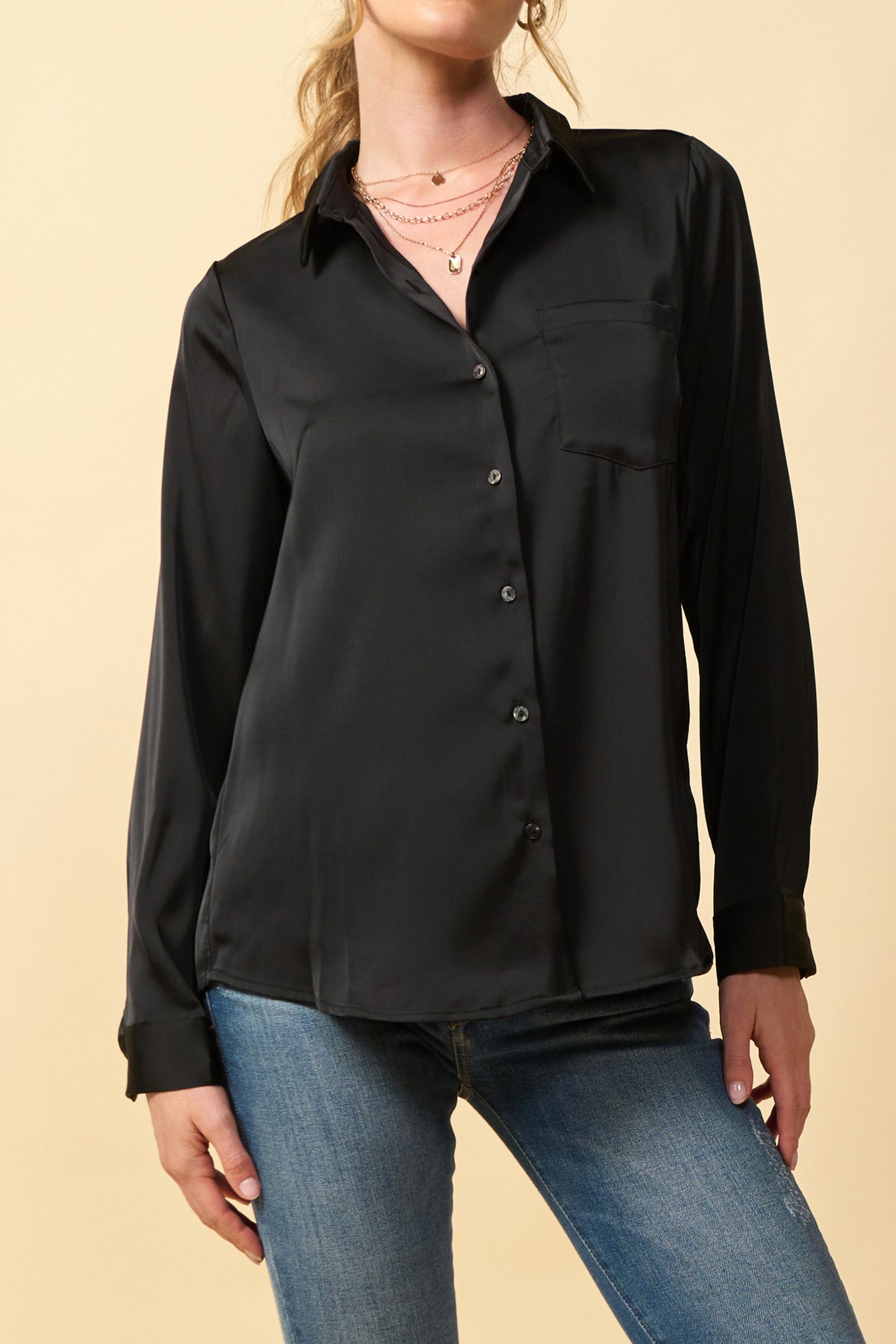 Long Sleeve Satin Blouse