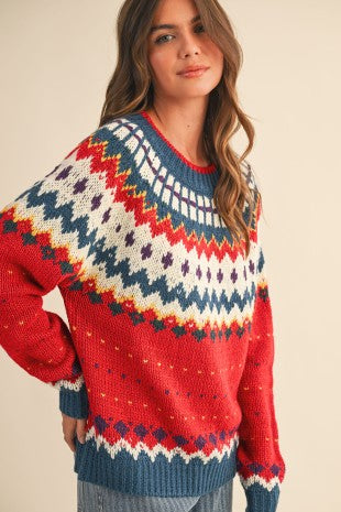 Multi Colored Nordic Print Sweater