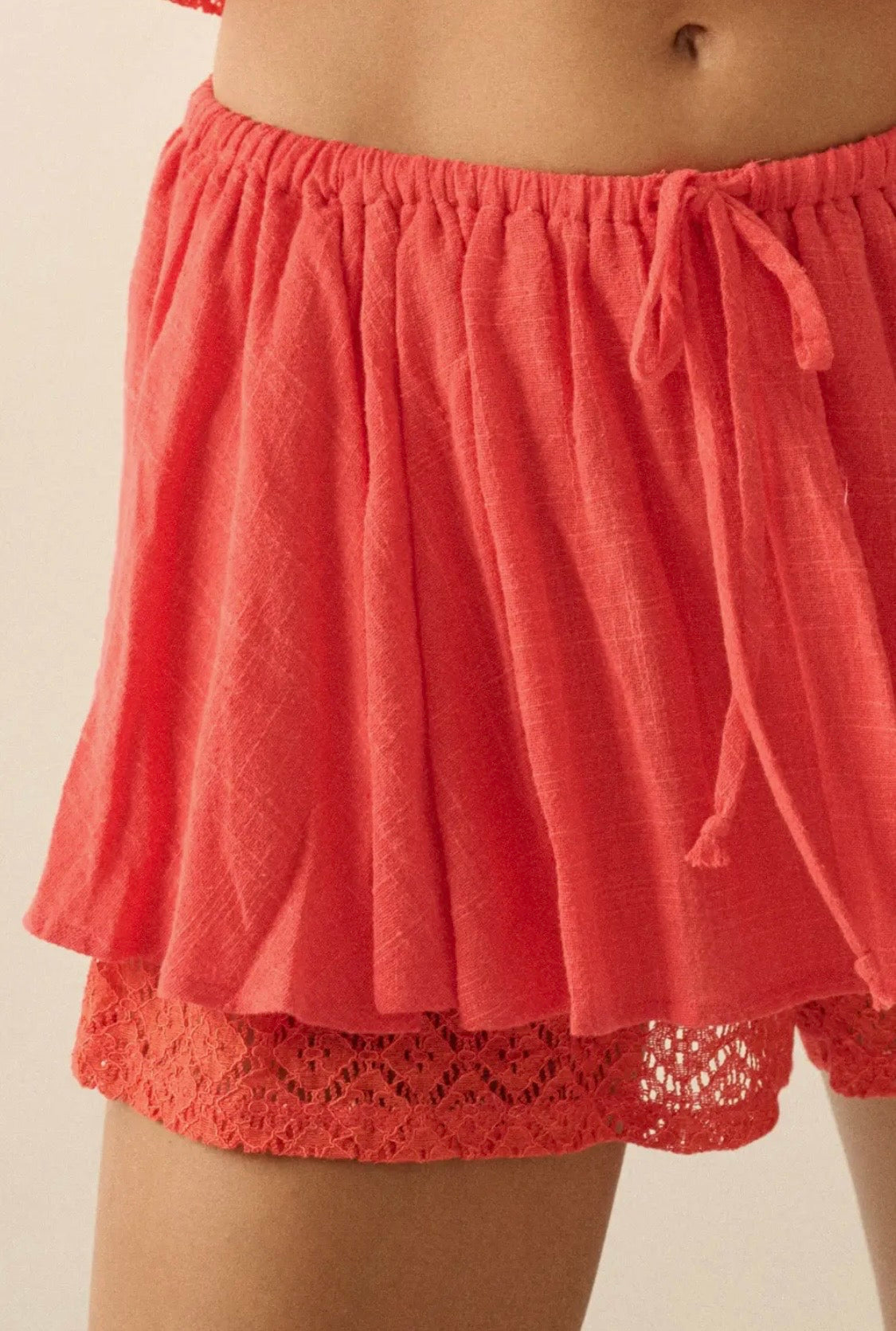 Cotton Gauze and Crochet Lace Skort