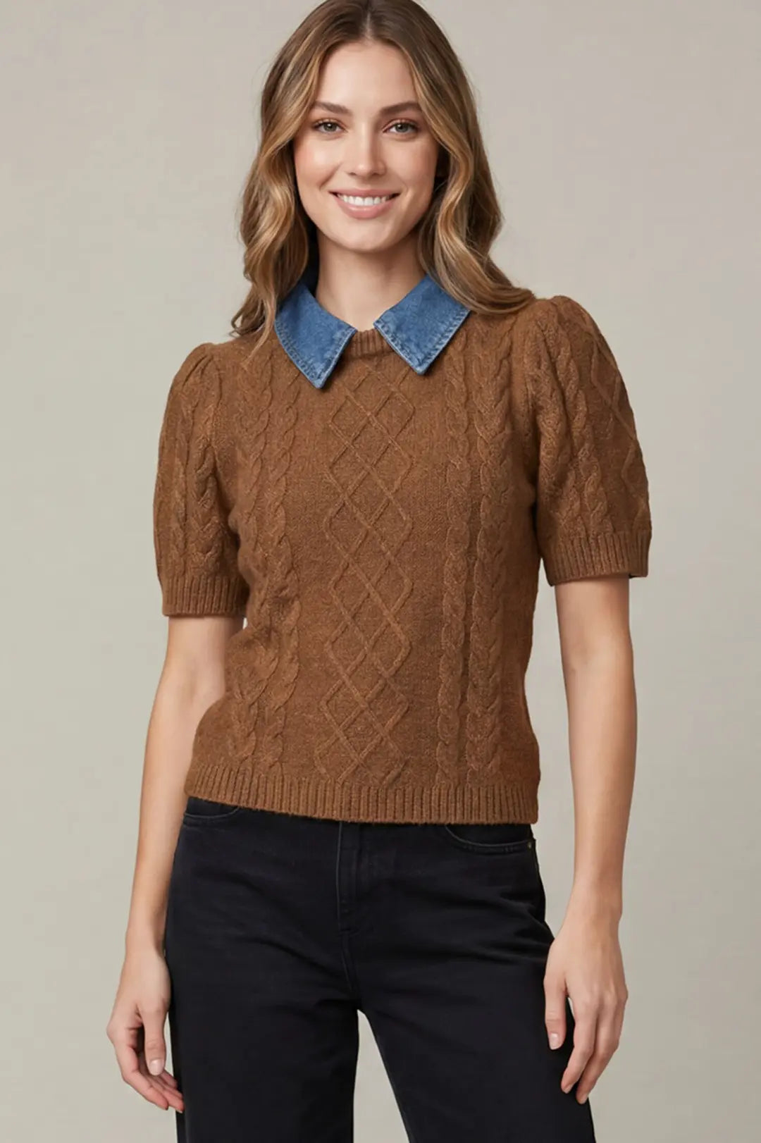 DENIM COLLAR SWEATER