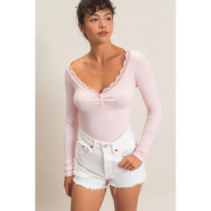 Lace Trimmed Henley Top