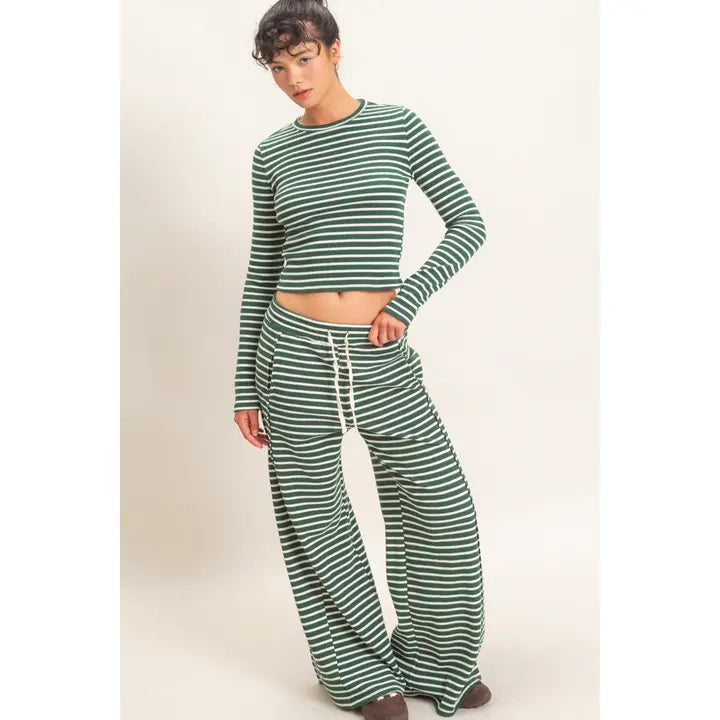 Waffle Knit Green Striped Set