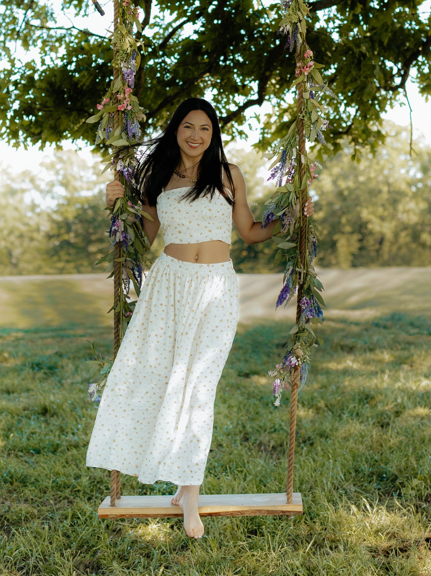 Light Yellow Floral Maxi Skirt