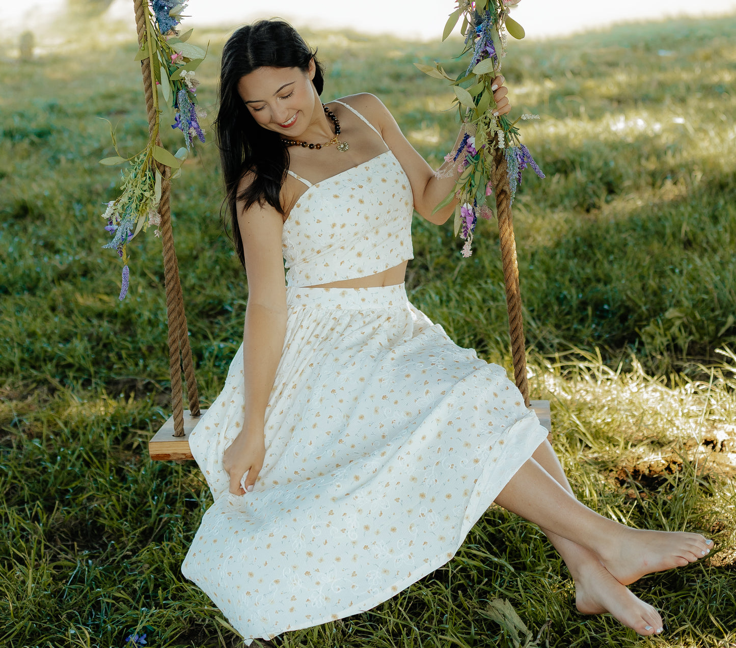 Light Yellow Floral Maxi Skirt