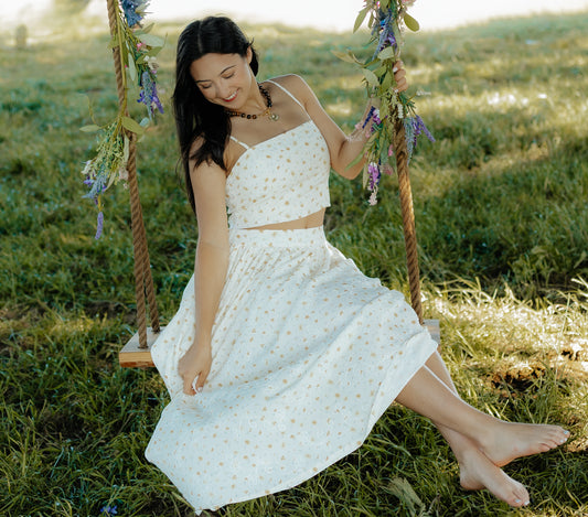 Light Yellow Floral Maxi Skirt