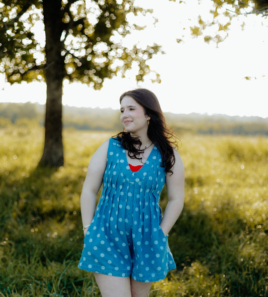 Pleated Polka Dot Romper