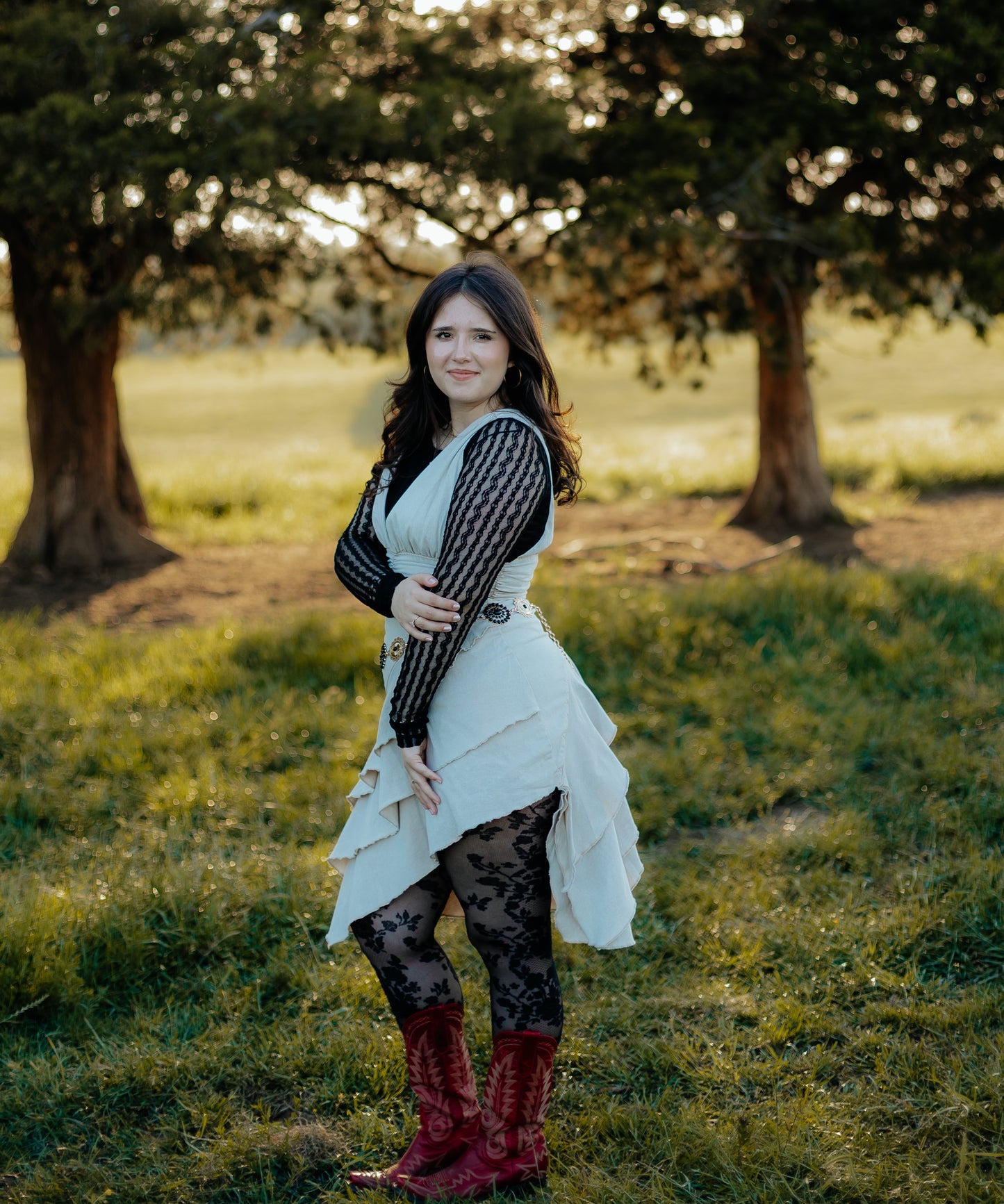 Diagonal Ruffled Dress with Scarf
