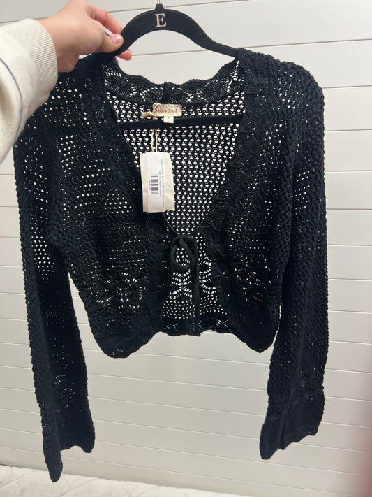 Open Crochet Knit Tie Front Crop Cardigan
