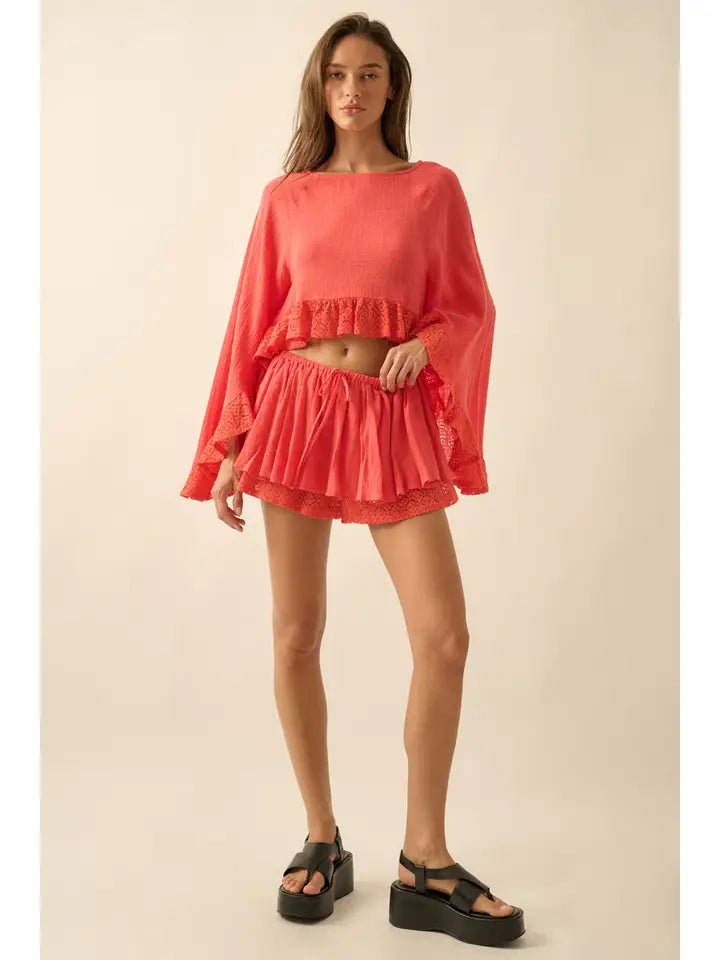 Cotton Gauze and Crochet Lace Skort