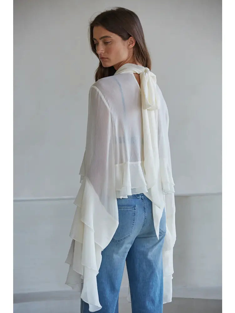 Sheer Cream High Neck Blouse