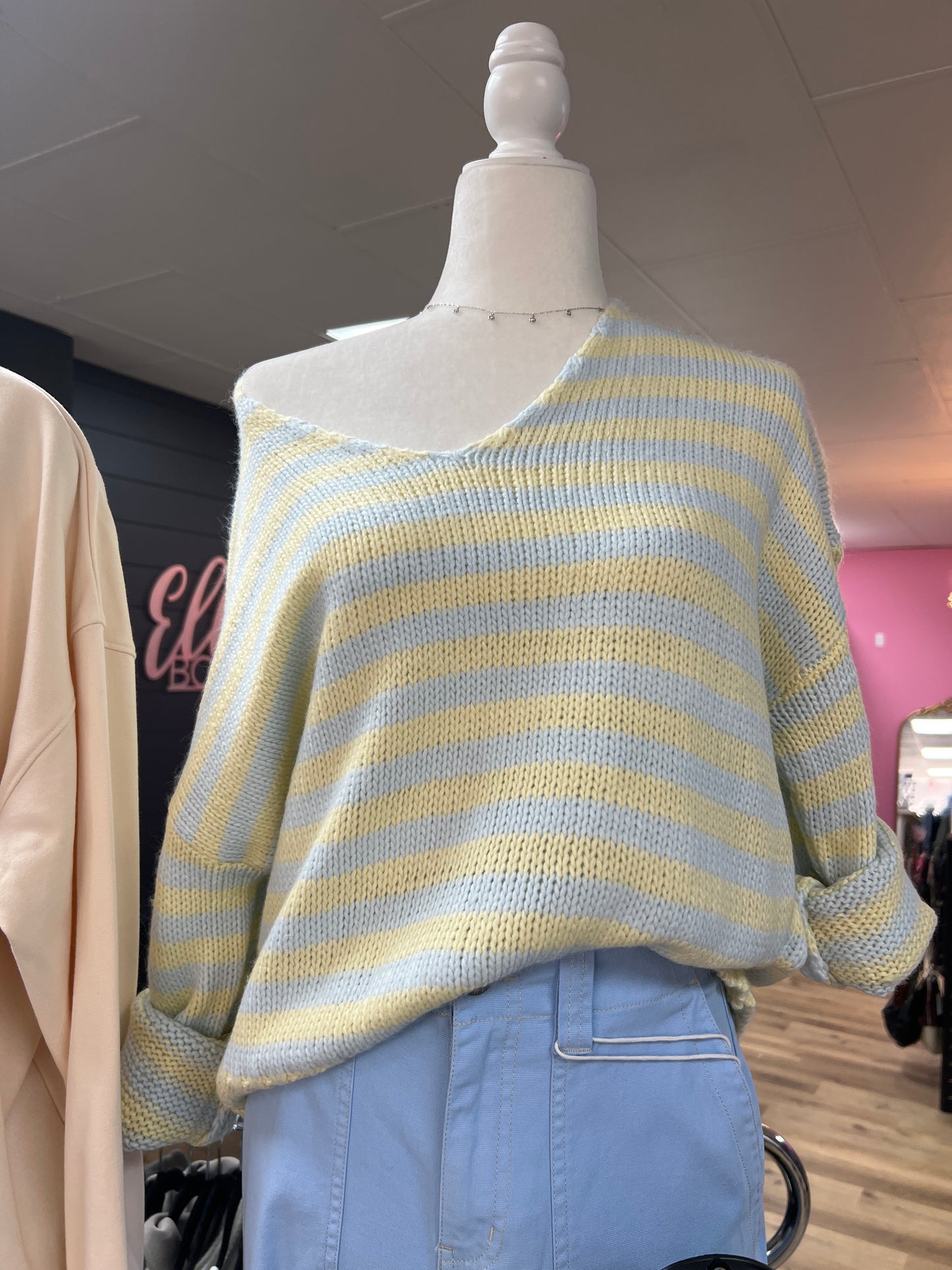 V-Neck Stripe Sweater Top