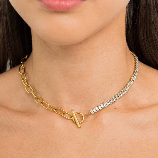 Waterproof Gold Tennis and Paperclip Choker