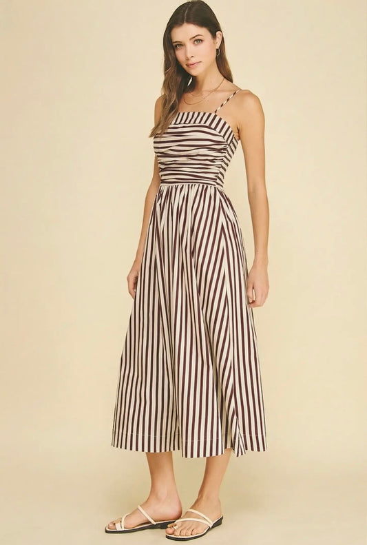 Striped Ruched Detail Midi Dress