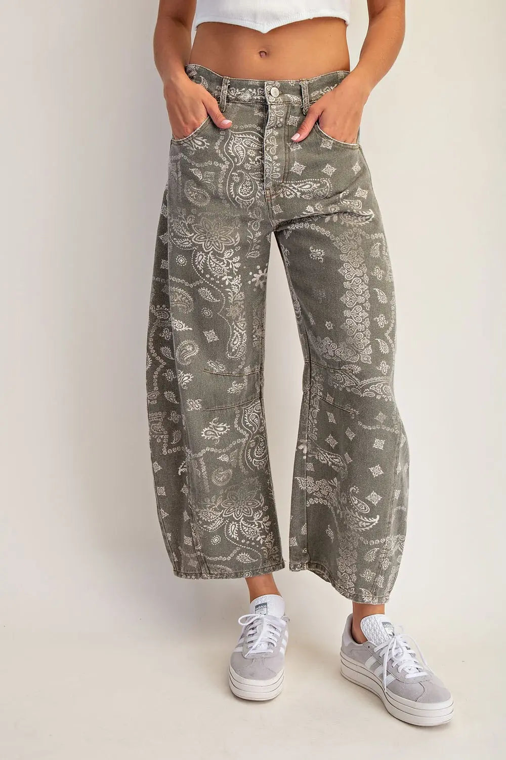 Paisley Printed Barrel Jeans