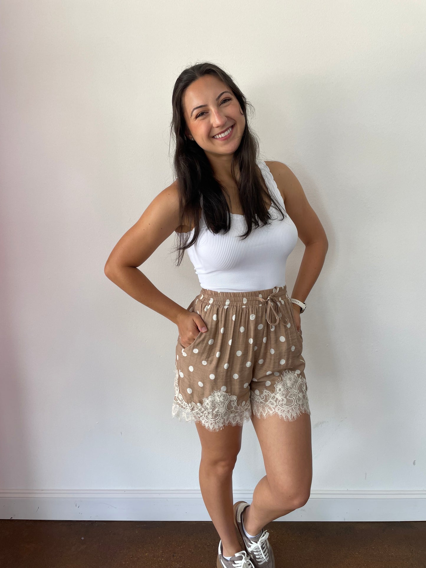 Lace Trimmed Polka Dot Shorts