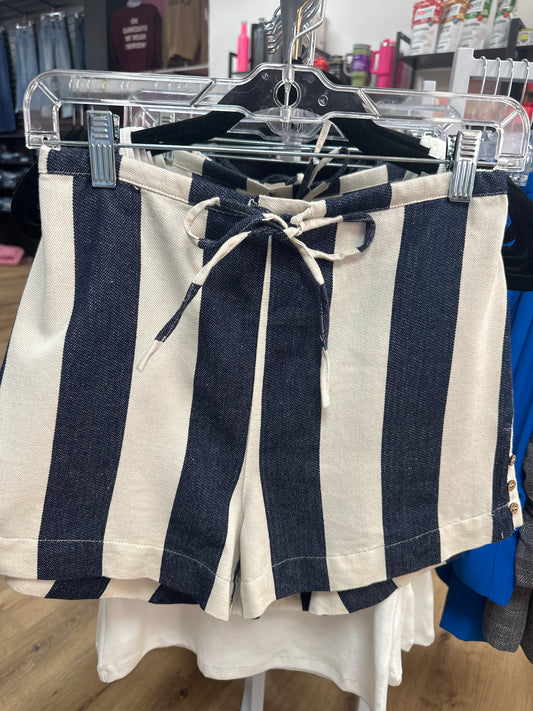 Striped Shorts with Side Button Detail