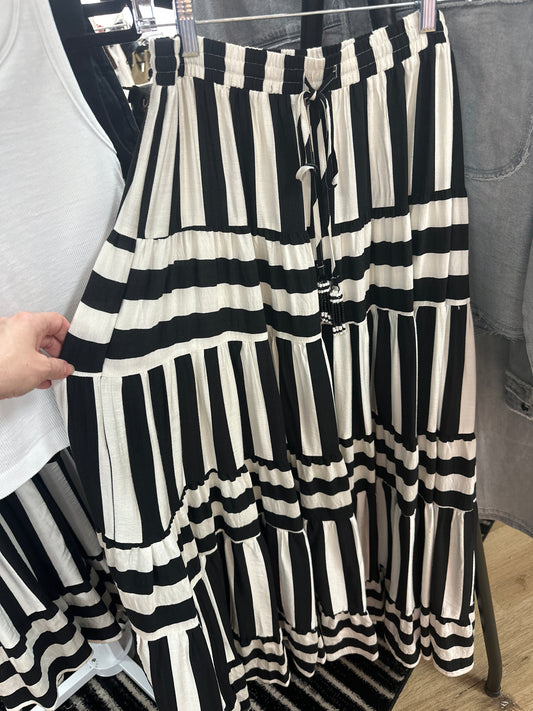 Striped Tiered Maxi Skirt