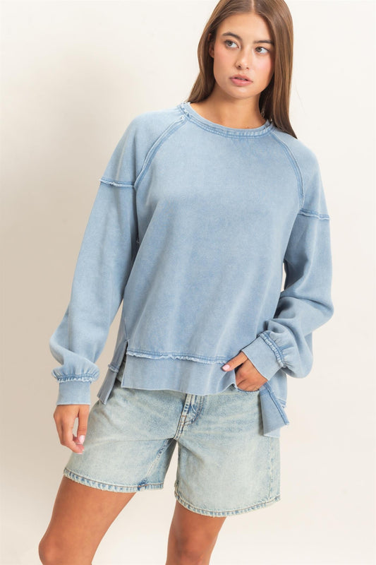 Acid Wash Raw Edge Sweatshirt