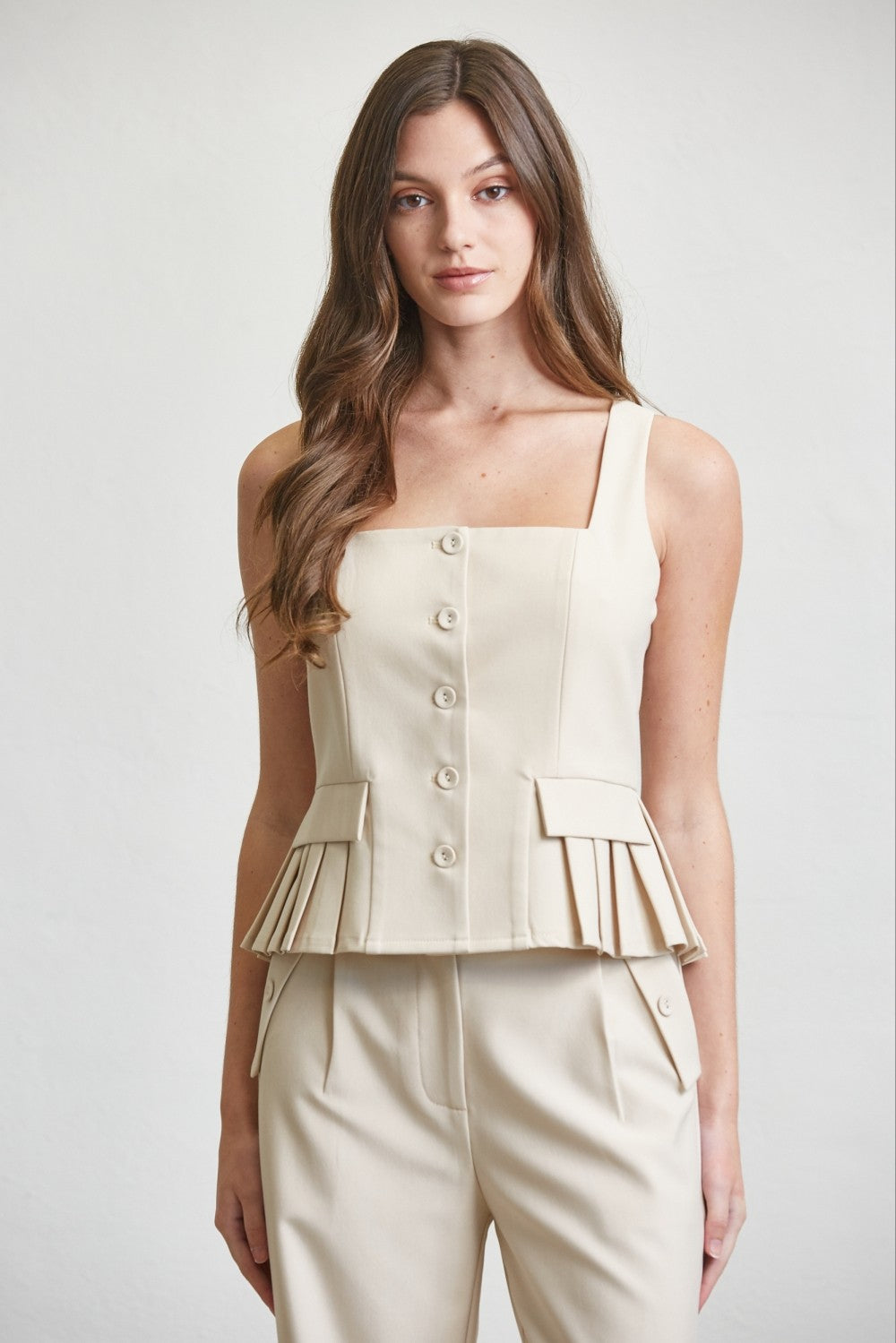 Blue Gray Pleated Top