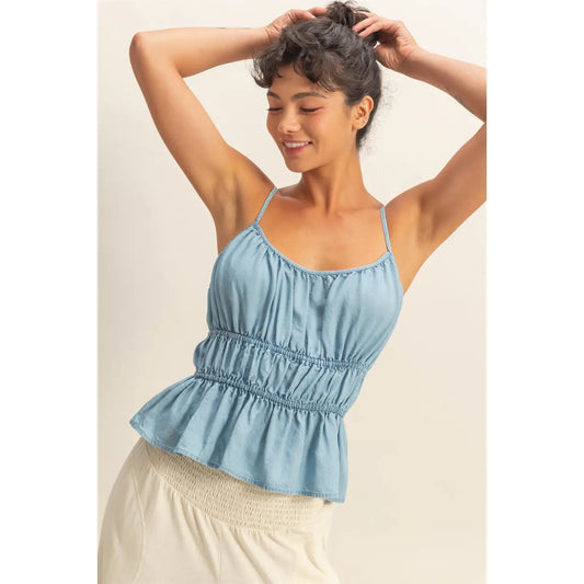 Cinched Waist Peplum Top