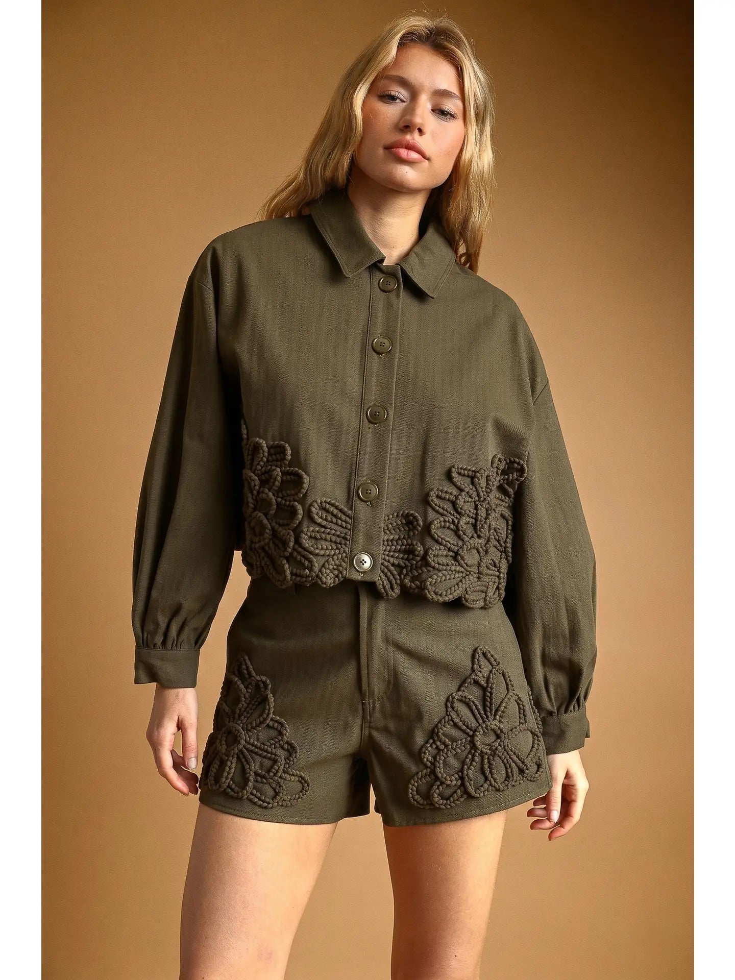 Olive Floral Embellishment Detail Set