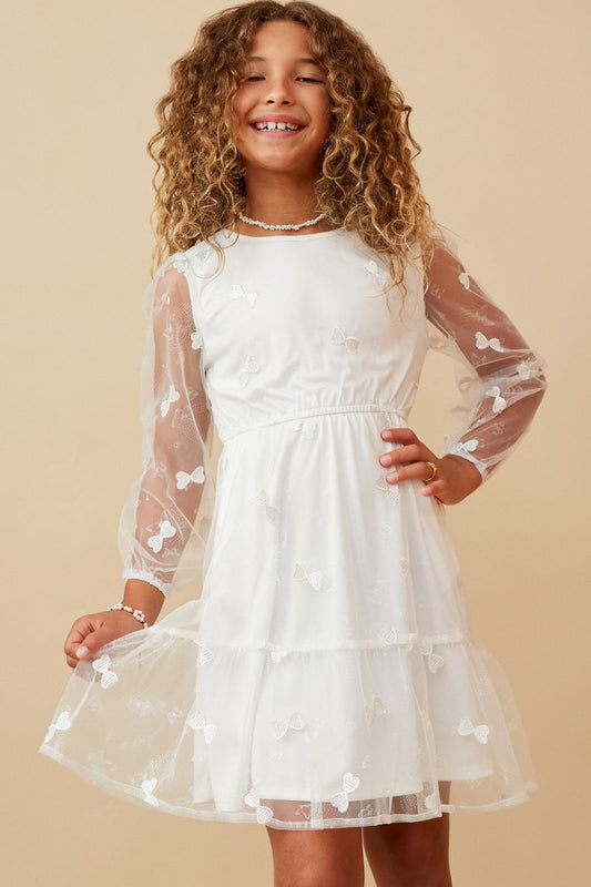 Girls Butterfly Applique Mesh Dress