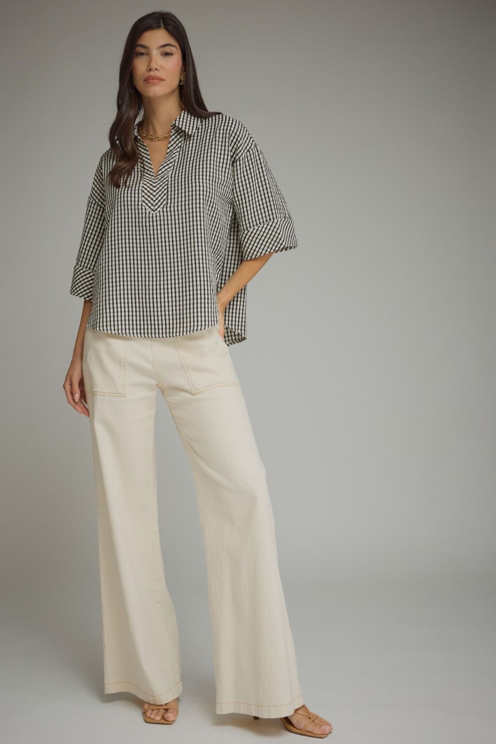 Gingham 3/4 sleeve top