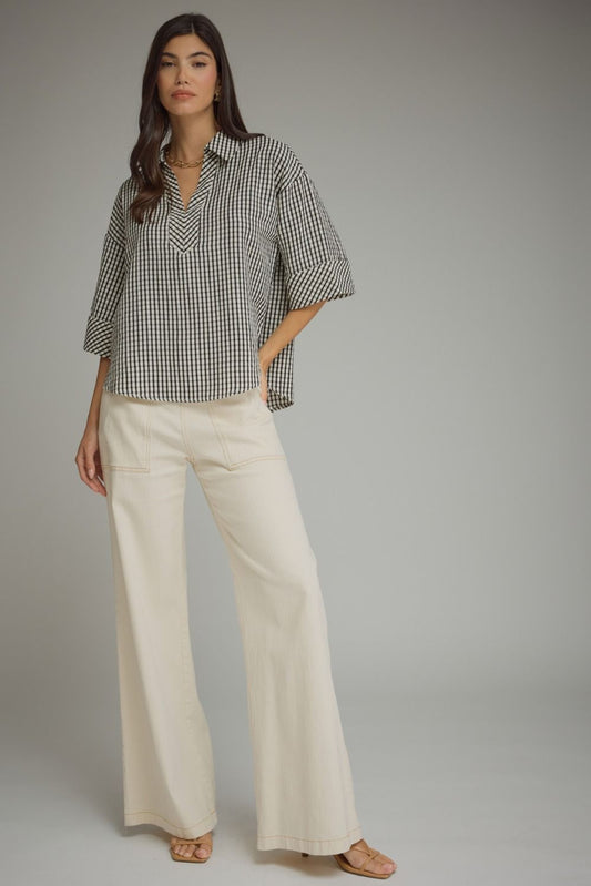 Gingham 3/4 sleeve top